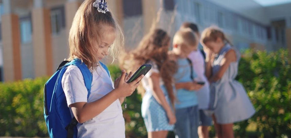 school girl in phone addiction